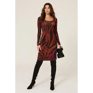 Koché Womens Animal Print Long Sleeve Dress with Mesh Back M